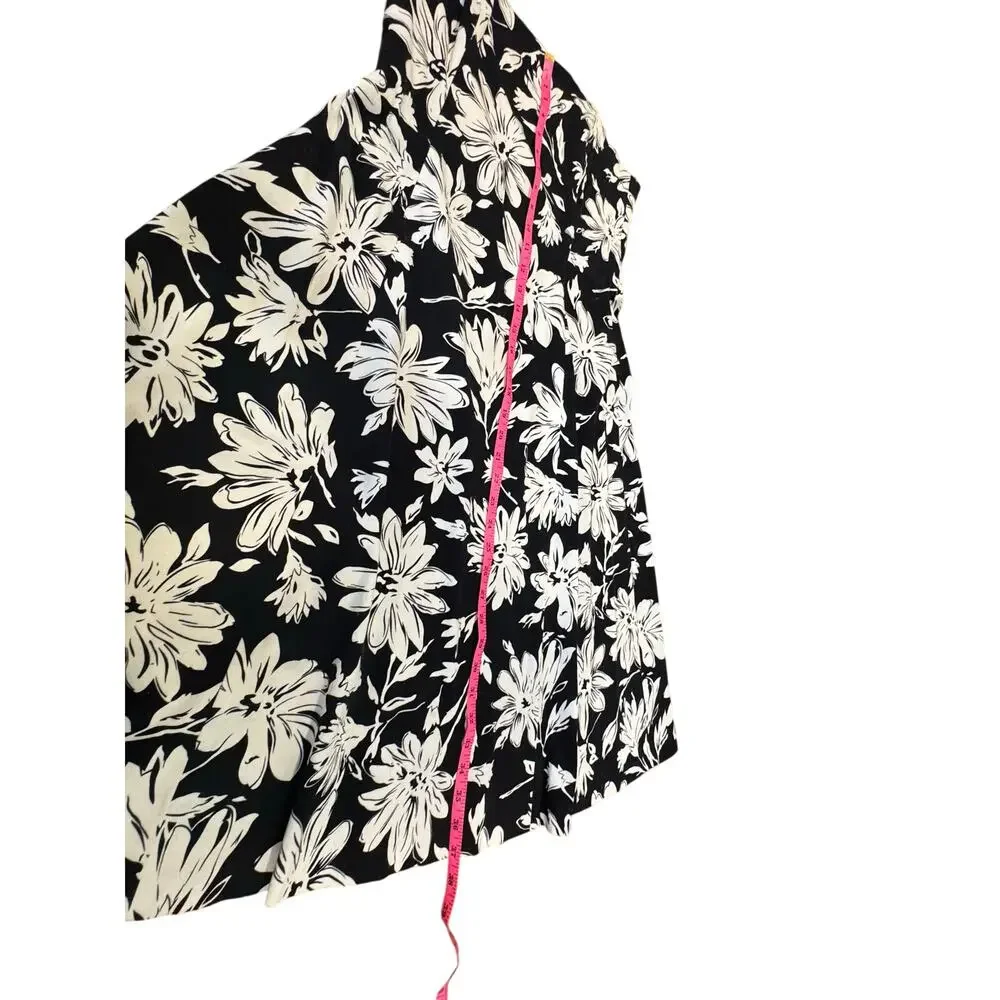 White House Black Market Dress Size 12 Black White Floral Midi A-Line Classic - Picture 8 of 10